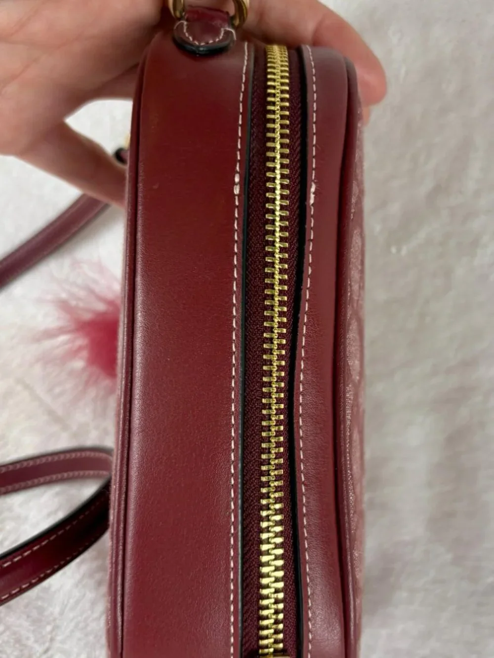 Coach Eva Phone Crossbody in Signature Chambray and Leather in Wine with Charm - Picture 6 of 16